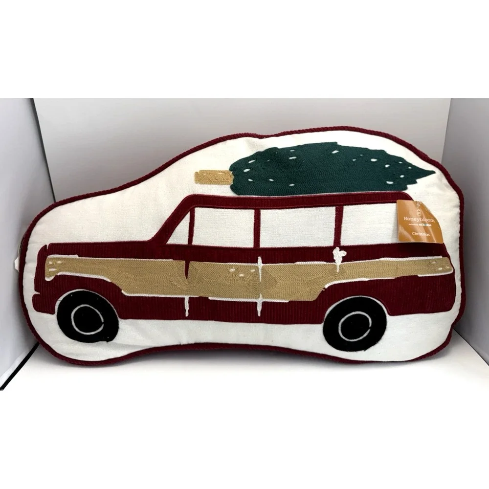 New Christmas Pillow Cushion Plush  Corduroy SUV & Tree Decoration 24